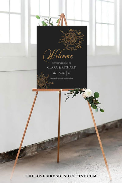 Black Wedding Welcome Sign, Celestial Wedding Decor for Modern Wedding #062
