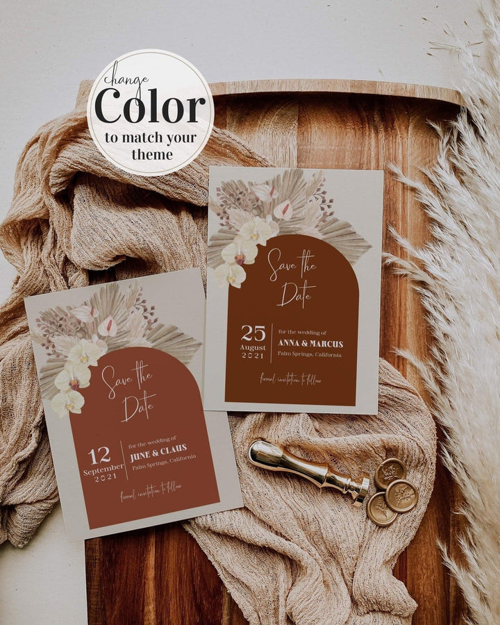 Boho Terracotta Wedding Invitation - Rust & Burnt Orange Theme - Instant Download Digital Template