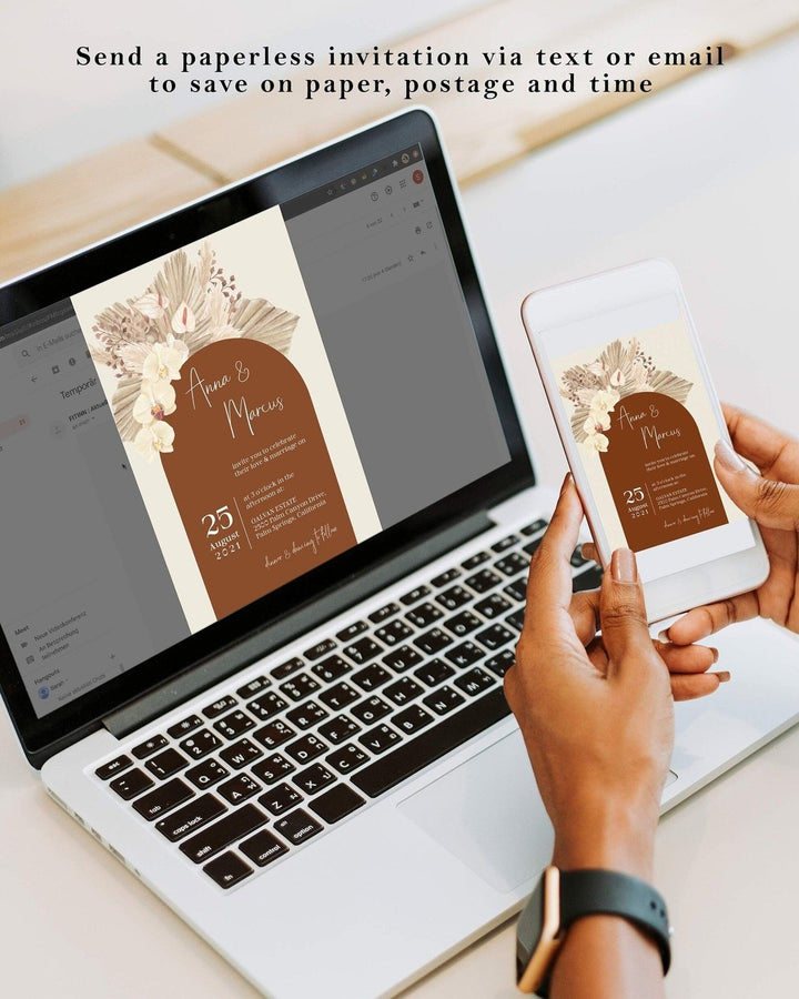 Boho Terracotta Wedding Invitation - Rust & Burnt Orange Theme - Instant Download Digital Template