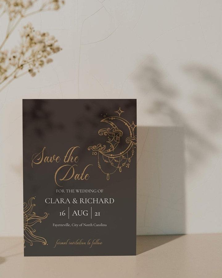 Celestial Wedding Save the Date Template Download, Black Starry Night Wedding Invitation for a Moody Wedding #062