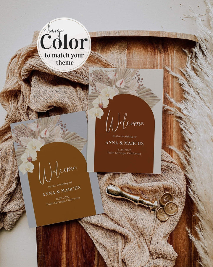 Boho Rust Wedding Welcome Sign - Burnt Orange Theme - Terracotta Instant Download Digital Template