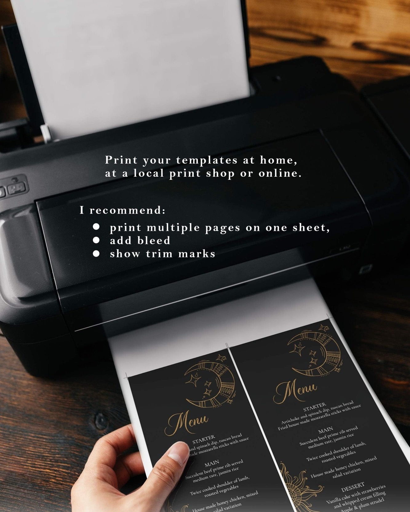 Black Celestial Wedding Menu Card Templates #062