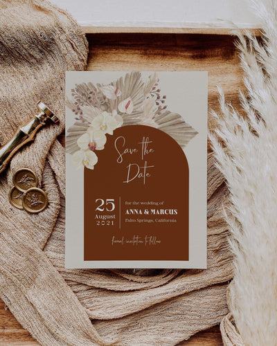 Boho Rust Wedding Save the Date | Burnt Orange & Terracotta Theme | Instant Download Digital Template