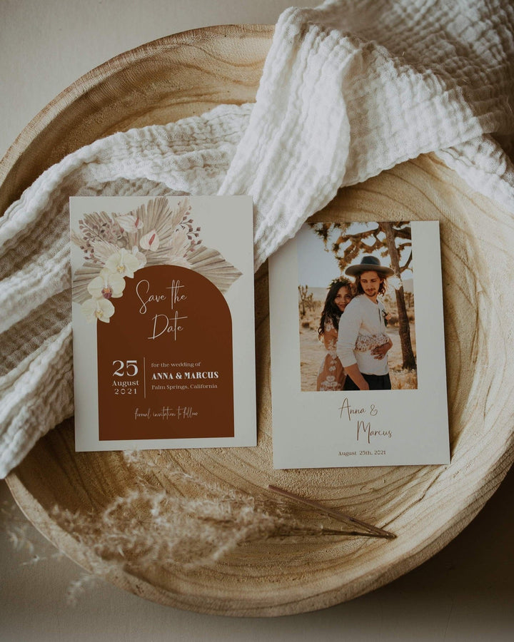 Boho Rust Wedding Save the Date | Burnt Orange & Terracotta Theme | Instant Download Digital Template