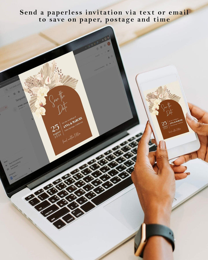 Boho Rust Wedding Save the Date | Burnt Orange & Terracotta Theme | Instant Download Digital Template