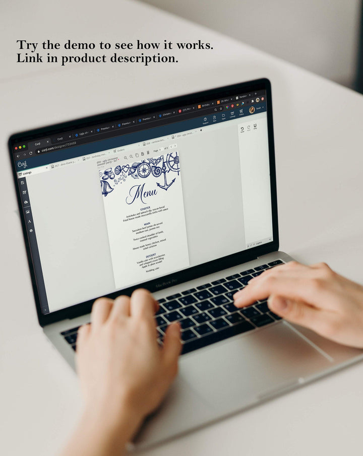 Nautical Wedding Menu Template with Instant Download for a Destination Beach Wedding, Printable Boho Table Menu Card #071