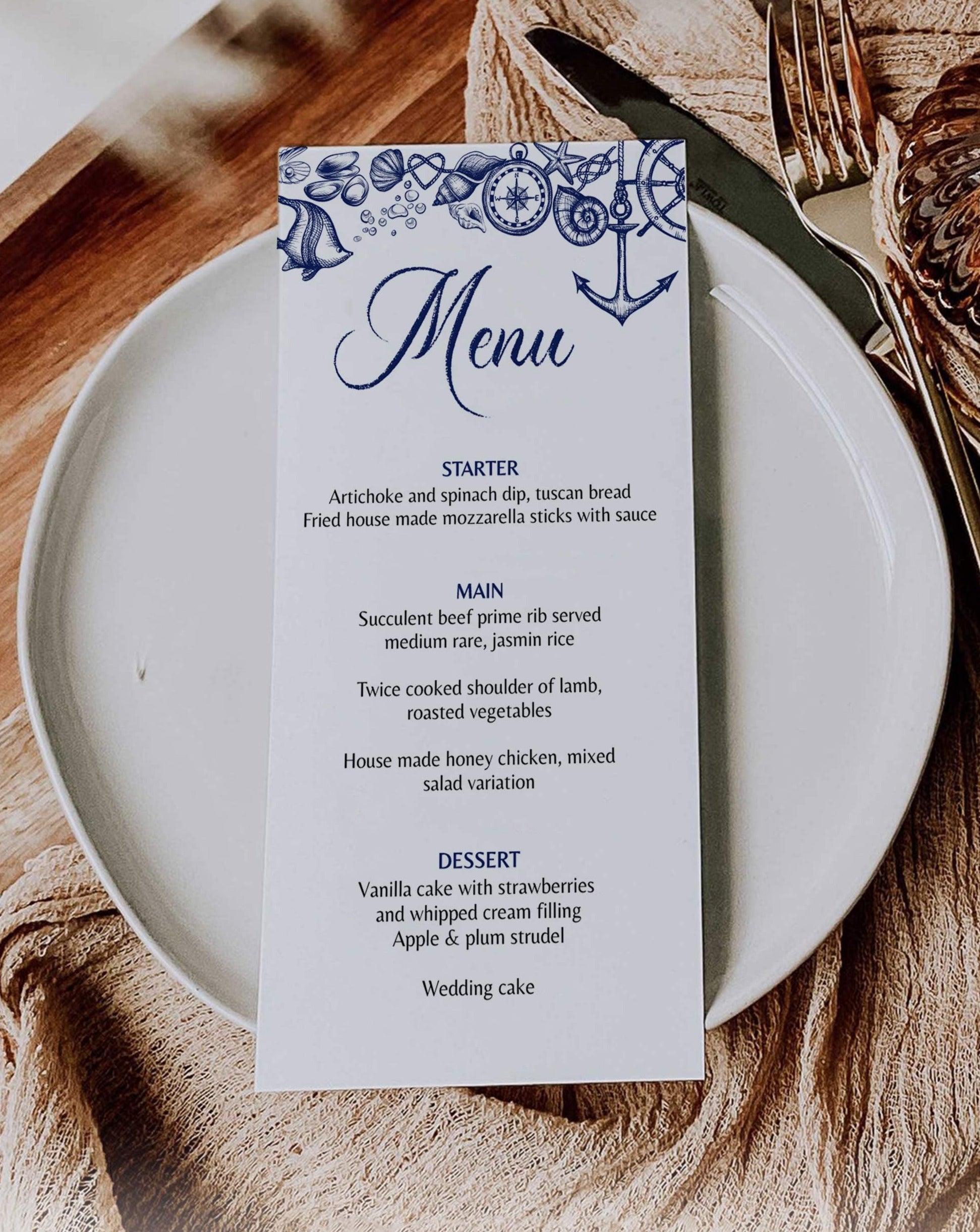 Nautical Wedding Menu Template with Instant Download for a Destination Beach Wedding, Printable Boho Table Menu Card #071