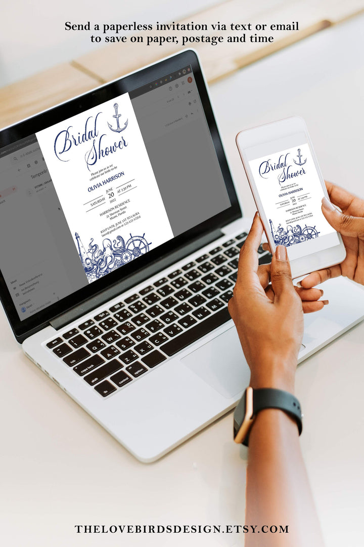 Nautical Bridal Shower Invite, Destination Beach Bridal Shower Invitation Template Download - marryful