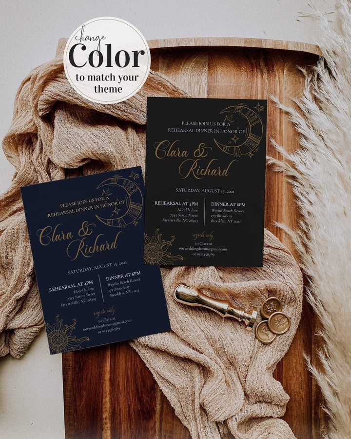 Witchy Wedding Rehearsal Dinner Invitation Template, Black Wedding Rehearsal Dinner Decor #062