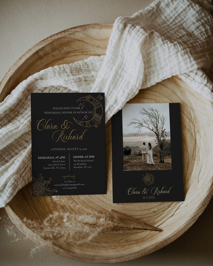 Witchy Wedding Rehearsal Dinner Invitation Template, Black Wedding Rehearsal Dinner Decor #062