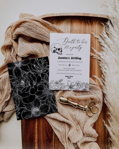 Funeral for my Youth, RIP 20s Death To My Twenties Birthday Invitation, Black Skull BDay Invite, Template for Adult Woman 30 Birthday