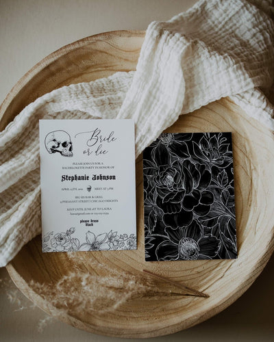 Halloween Bridal Shower Invitation Template, Bride or Die, Till Death Do Us Party, Skull Witchy Bachelorette Party