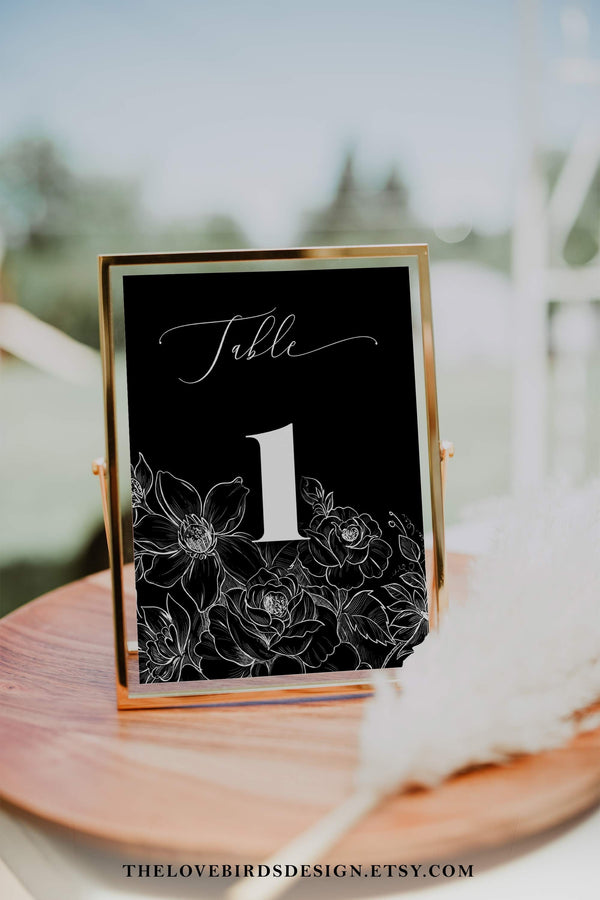 Gothic Table Numbers Sign Printable Template for Wedding Birthday Bridal Shower or Funeral, Rock n Roll Tattoo Table Sign