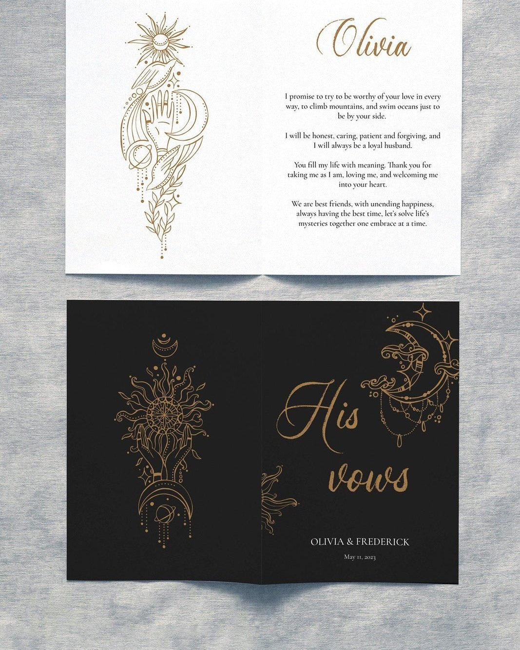 Black Wedding Vows Books, Witchy Wedding Vow Cards Template, Booklet Set of 2 #062