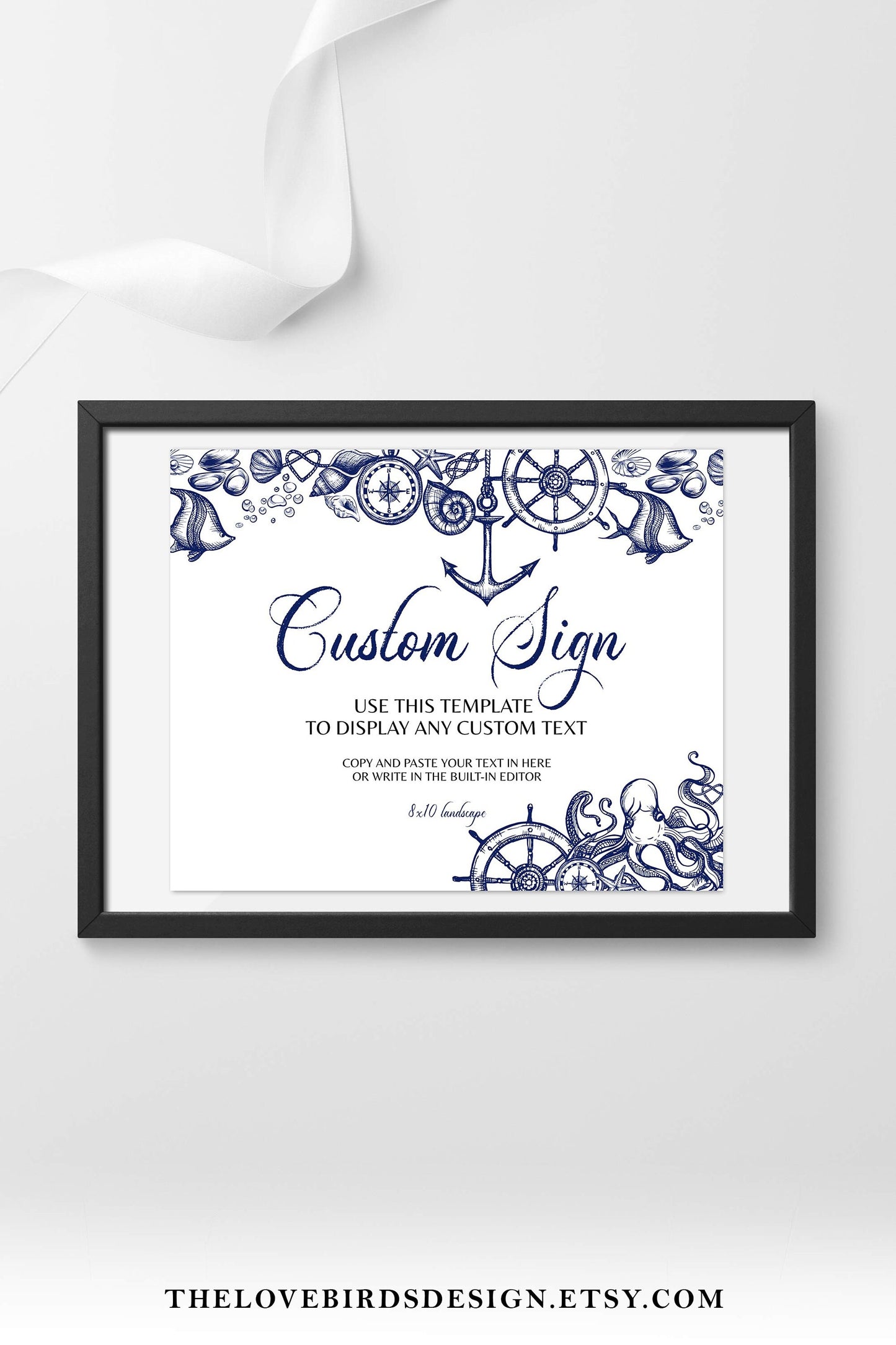 Nautical Baby Shower Decorations, Custom Sign for Wedding Bachelorette Party or Bridal Shower | Printable Template
