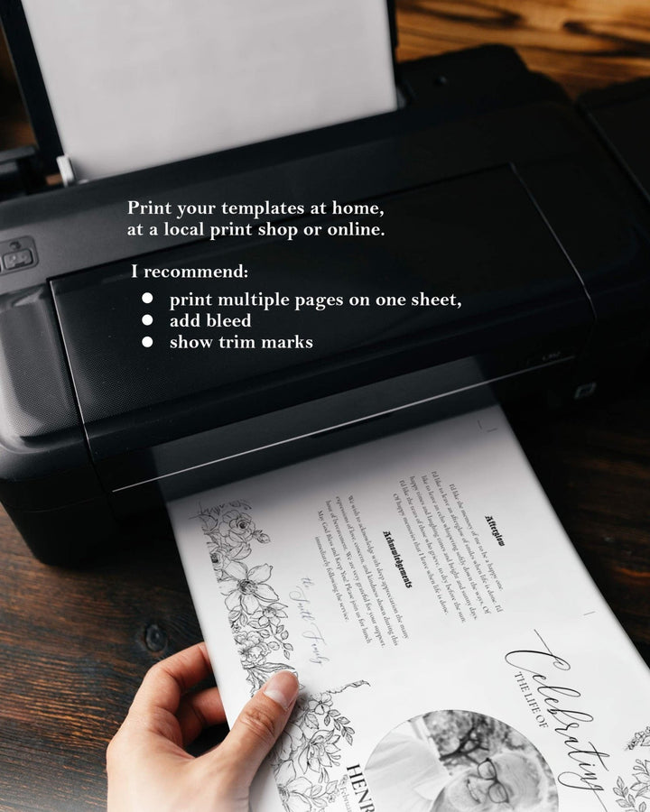 Celebrate Life Invitation, Black Roses Funeral Program Template, 4 Pages Obituary Template with Photo for Man and Woman