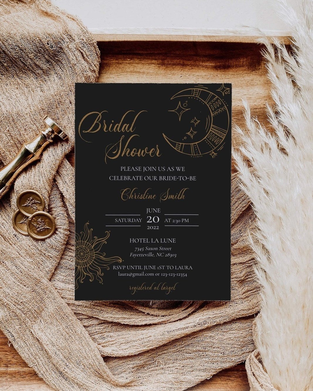 Celestial Bridal Shower Invitation for Black Bachelorette Party Invite Template #062