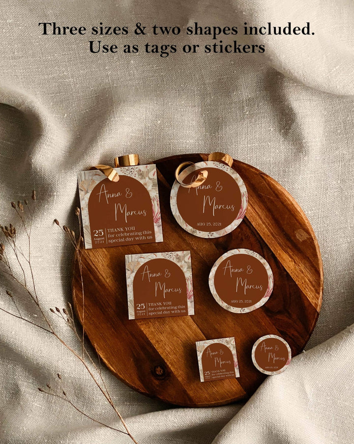 Rust Wedding Favor Tags - Boho Terracotta Burnt Orange Theme - Instant Download Digital Template