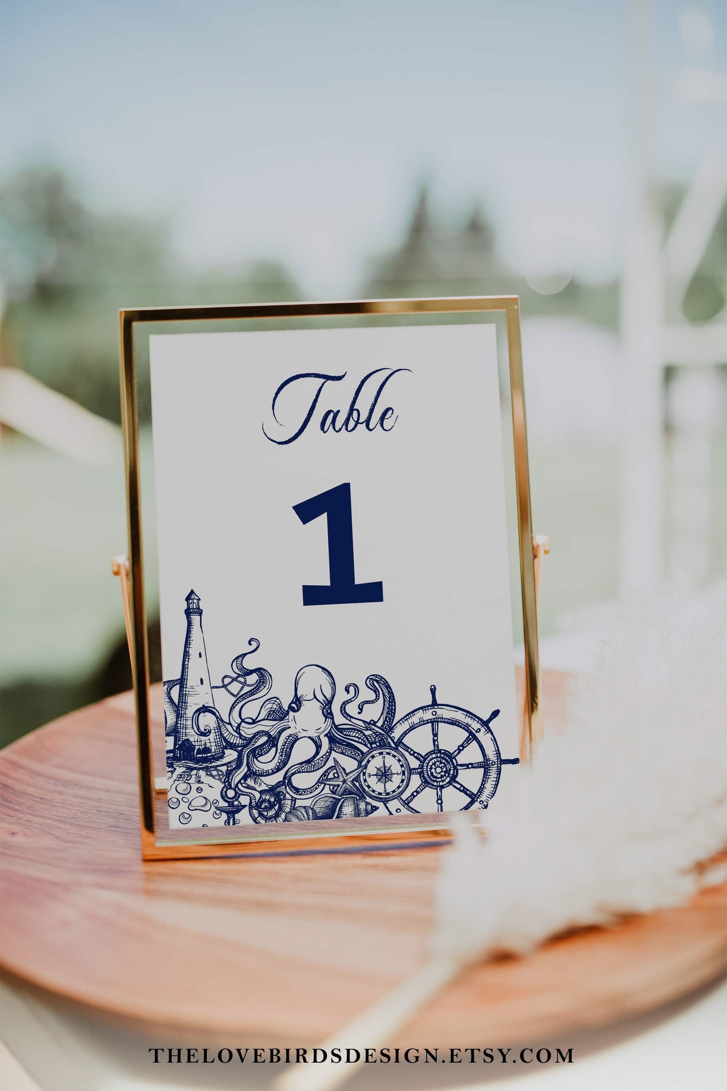 Nautical Table Numbers Template for Wedding Bridal Party or Baby Shower, Maritime Table Number Sign
