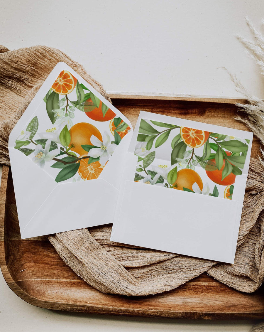 Citrus Envelope Liners Template for Wedding Bridal Shower Graduation or Baby Shower Invitation, Oranges a7 euroflap & square flap #073c