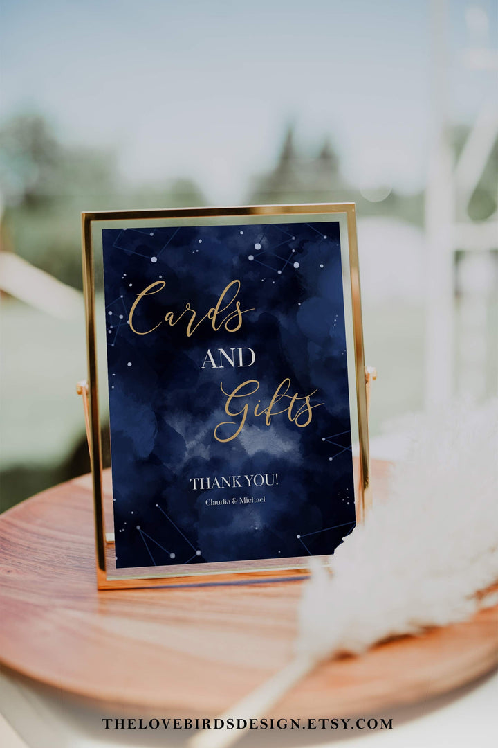 Celestial Wedding Sign Bundle, Moon Wedding Banner Set for Navy Blue und Gold Space Decorations 066 - marryful