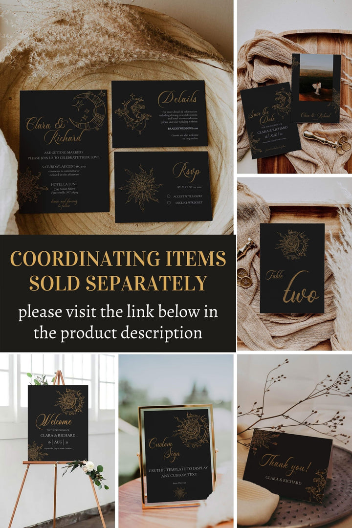 Black Wedding Welcome Sign, Celestial Wedding Decor for Modern Wedding #062