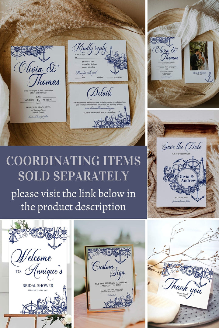 Nautical Wedding Menu Template with Instant Download for a Destination Beach Wedding, Printable Boho Table Menu Card #071