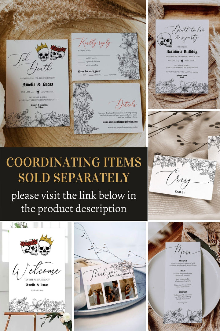 Gothic Table Numbers Sign Printable Template for Wedding Birthday Bridal Shower or Funeral, Rock n Roll Tattoo Table Sign