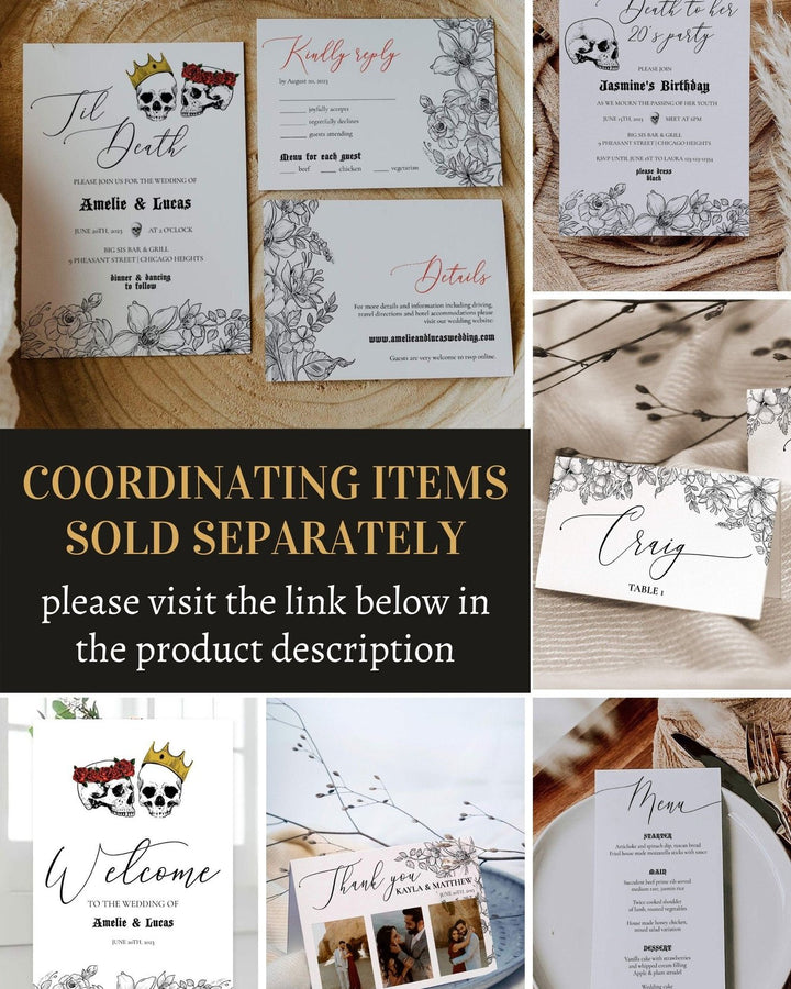 Halloween Bridal Shower Invitation Template, Bride or Die, Till Death Do Us Party, Skull Witchy Bachelorette Party
