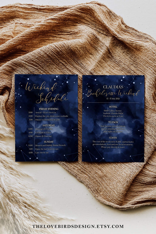 Weekend Itinerary for Celestial Bridal Shower, Itinerary Template for Witchy Bachelorette Weekend #066