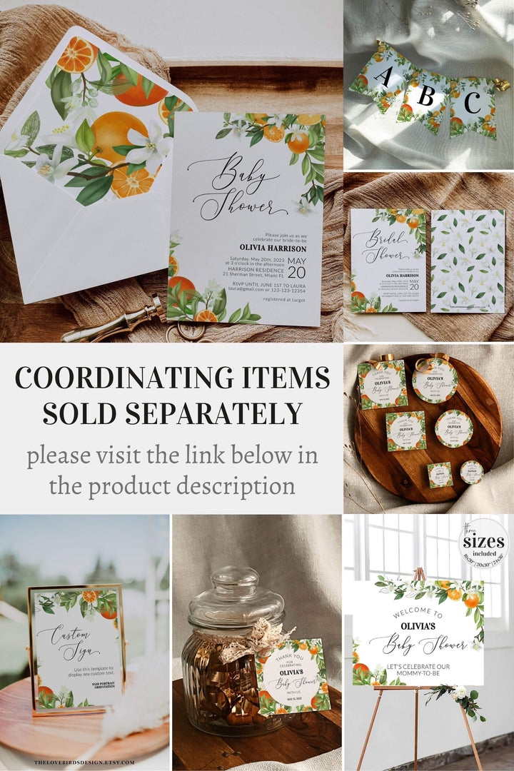 Citrus Envelope Liners Template for Wedding Bridal Shower Graduation or Baby Shower Invitation, Oranges a7 euroflap & square flap #073c