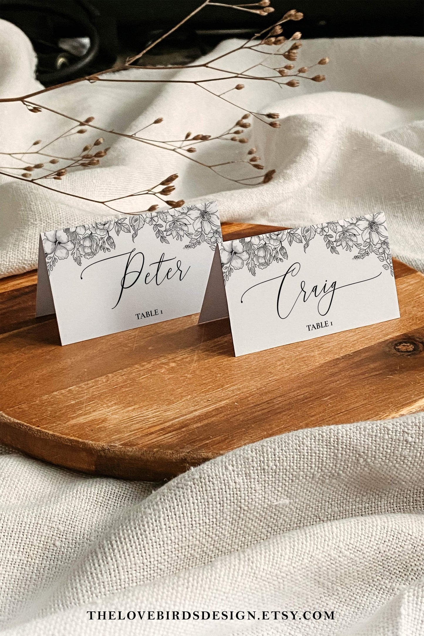 Black Rose Gothic Place Card for Tattoo Rock n Roll Wedding Bridal Shower Birthday or Funeral, Till Death Do Us Party Name Card Table