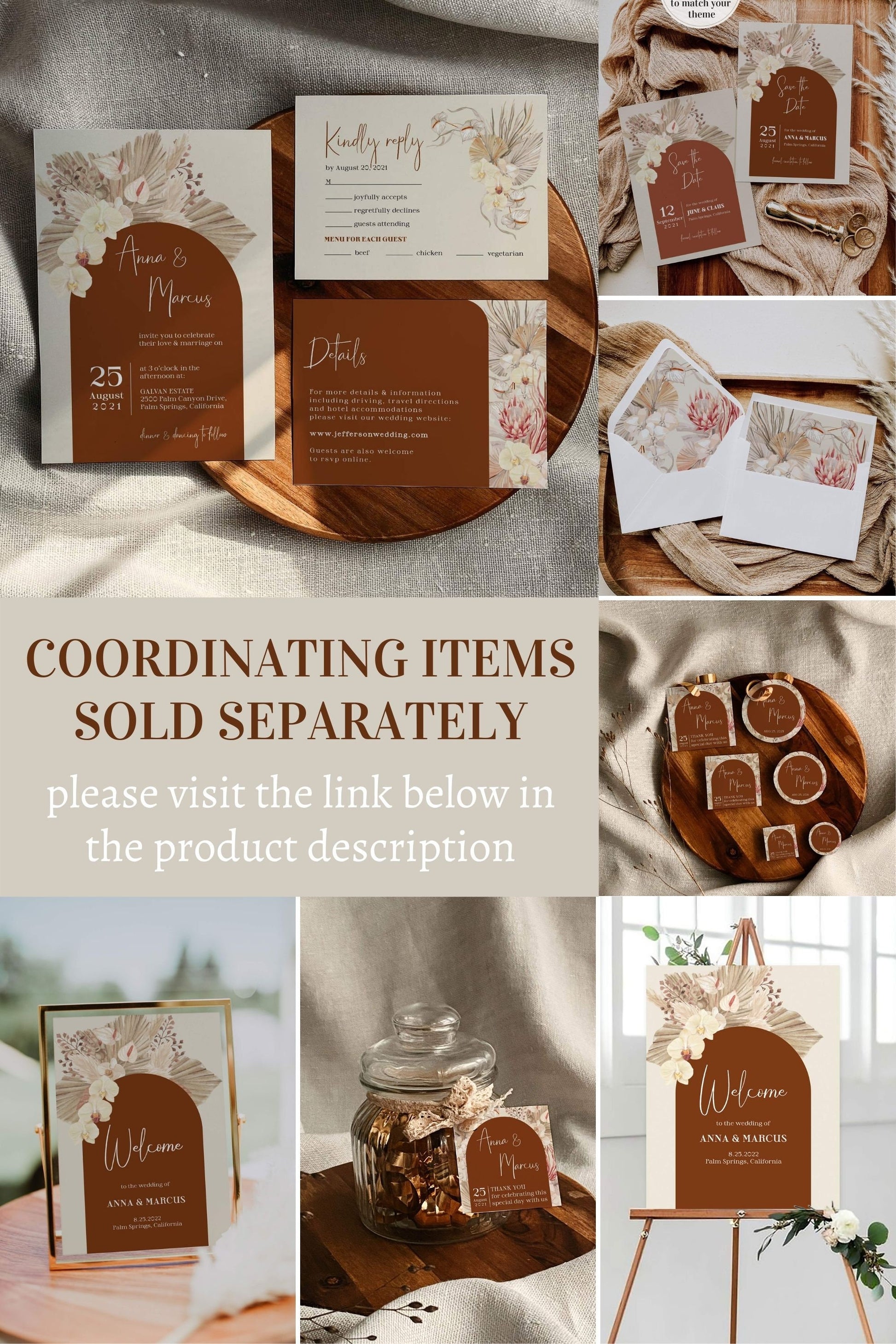 Boho Rust Wedding Place Cards - Burnt Orange & Terracotta Theme - Copper Saree Design - Instant Download Digital Template