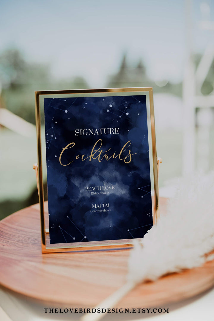 Celestial Wedding Sign Bundle, Moon Wedding Banner Set for Navy Blue und Gold Space Decorations 066 - marryful