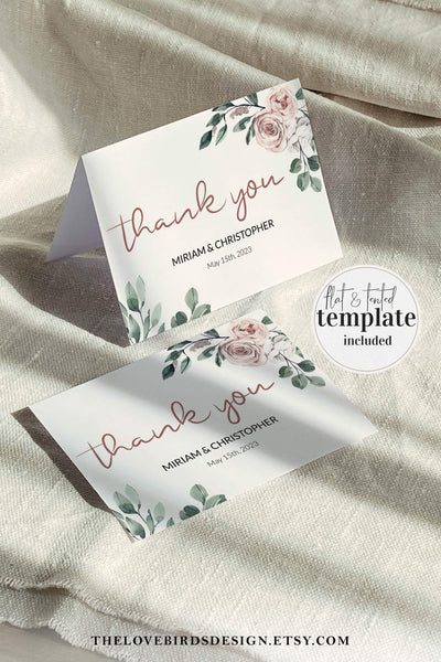 Blush Wedding Thank you Card Template for Whimsical Dusty Roses and Greenery Wedding 075 - marryful