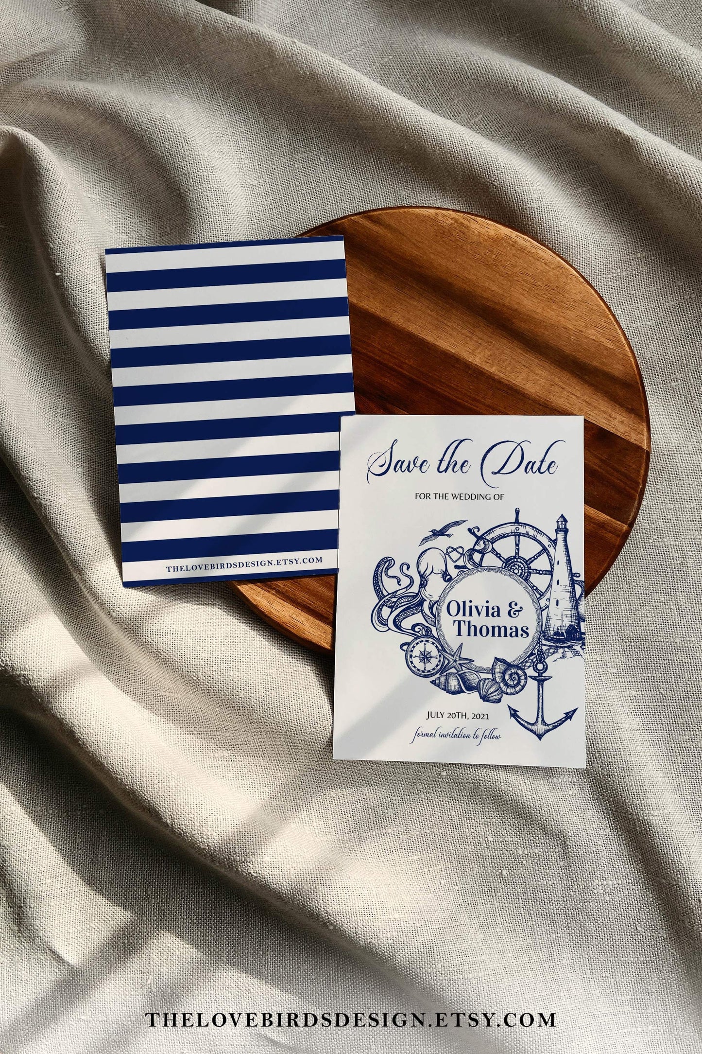 Nautical Save the Date Wedding Invitation Template, Wedding Invite with Photo for Ocean Beach Wedding | Printable Template