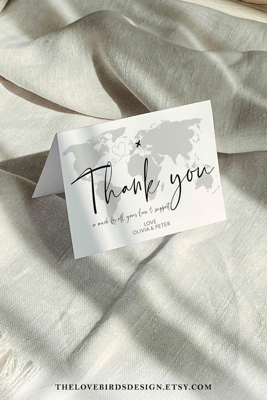 Travel Thank you Card Template for Destination Wedding #072w