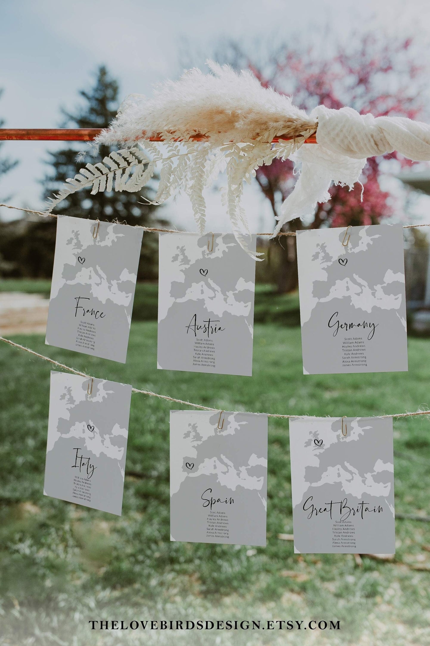 Travel Wedding Table Numbers Seating Chart Template for Destination Wedding Decor #072w