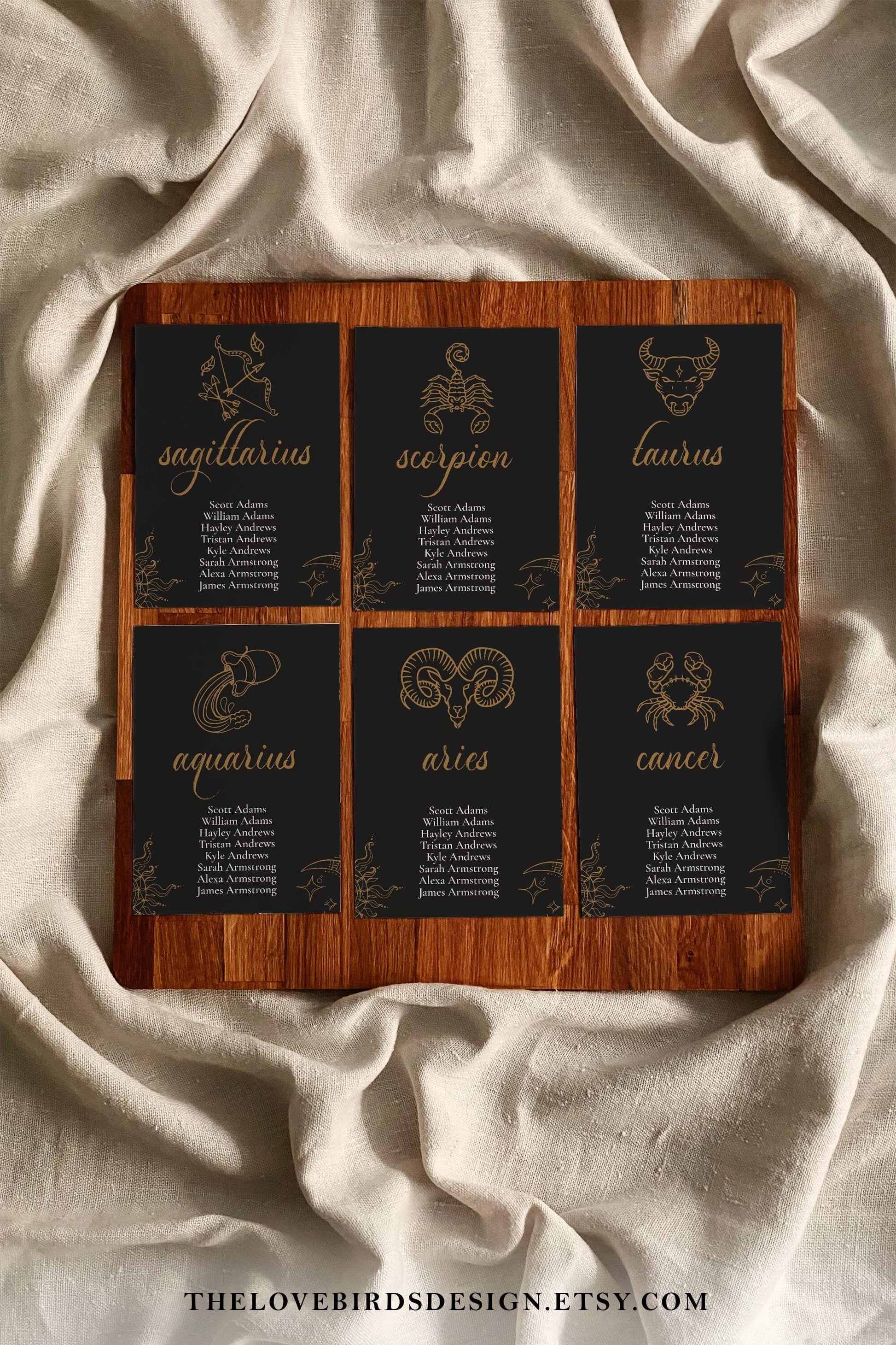 Witchy Wedding Seating Chart Cards Template with Zodiac Signs #062