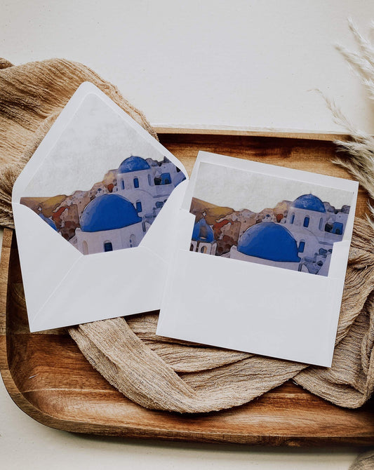 Greek Wedding Envelope Liners Template, Santorini Wedding Envelopes #080a