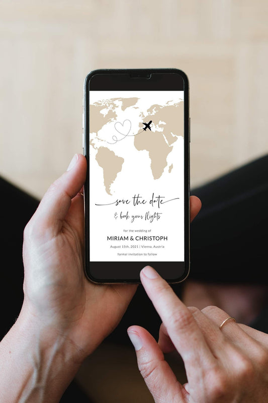 Destination Wedding Save the Date Evite, Map Save the Date Text Invitation, Phone Invitation, Electronic Invitation #072w