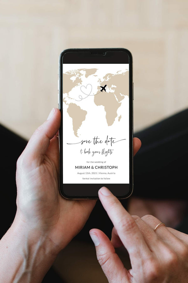 Destination Wedding Save the Date Evite, Map Save the Date Text Invitation, Phone Invitation, Electronic Invitation 072w - marryful