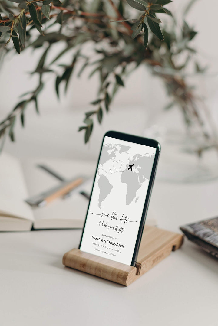 Destination Wedding Save the Date Boarding Pass, Wedding Ticket Invitation, World Map Save the Date, Phone Evite 072w - marryful