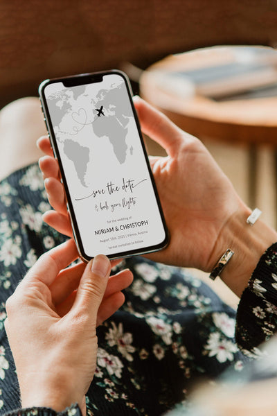 Destination Wedding Save the Date Boarding Pass, Wedding Ticket Invitation, World Map Save the Date, Phone Evite 072w - marryful