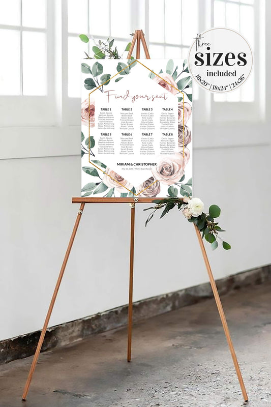 Dusty Rose Wedding Decor Seating Chart Template for Whimsical Wedding #075