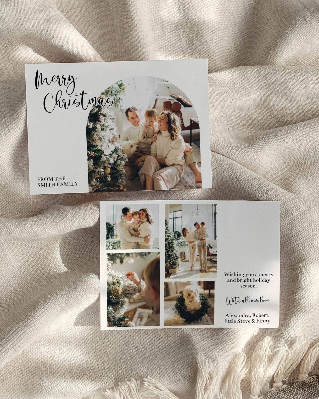 Boho Christmas Card Template for Family Photos, Simple Holiday Greeting Card Template to Download