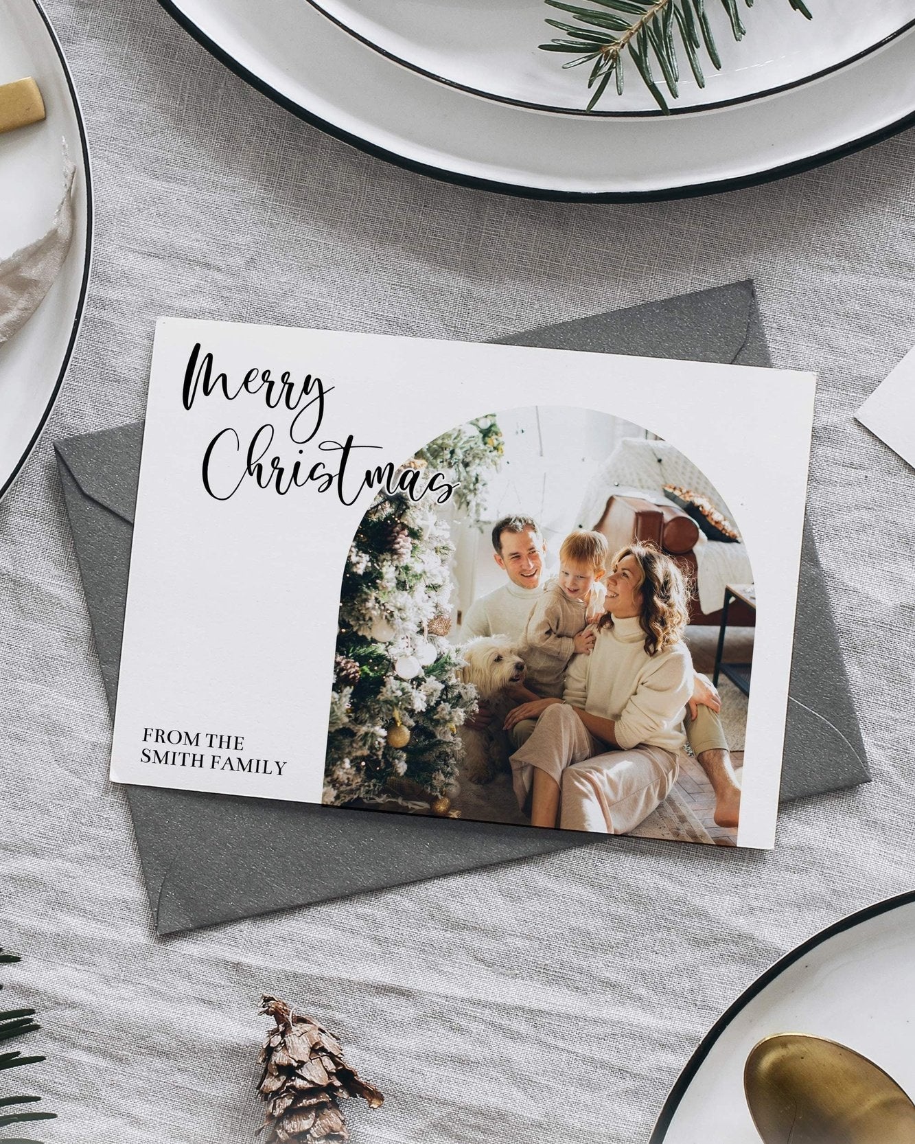 Boho Christmas Card Template for Family Photos, Simple Holiday Greeting Card Template to Download