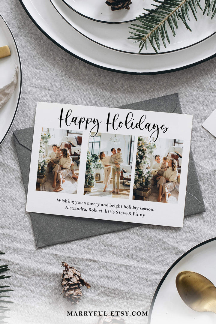 Simple Christmas Cards Photos, Christmas Card Template Postcard for 2022 Holiday Greetings
