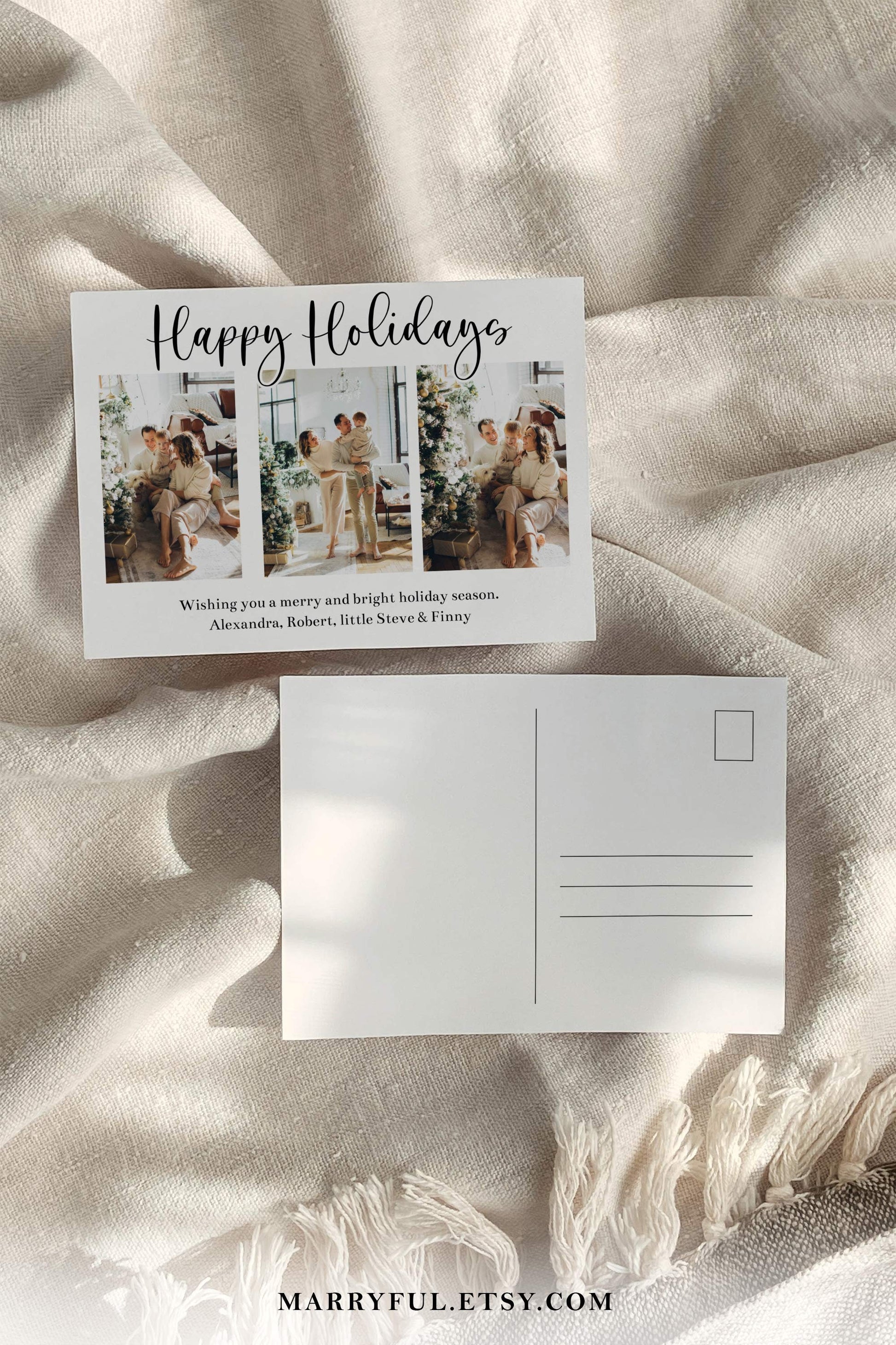 Simple Christmas Cards Photos, Christmas Card Template Postcard for 2022 Holiday Greetings