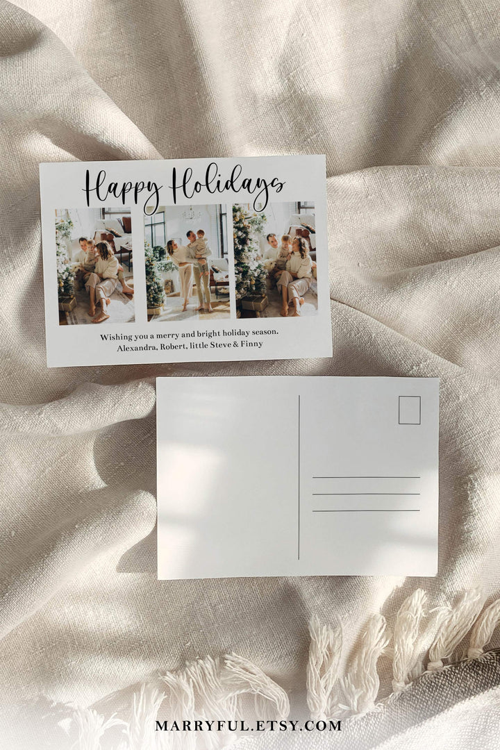 Simple Christmas Cards Photos, Christmas Card Template Postcard for 2022 Holiday Greetings